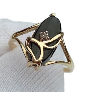 10K 10KT YELLOW GOLD ONYX DIAMOND RING SZ 5